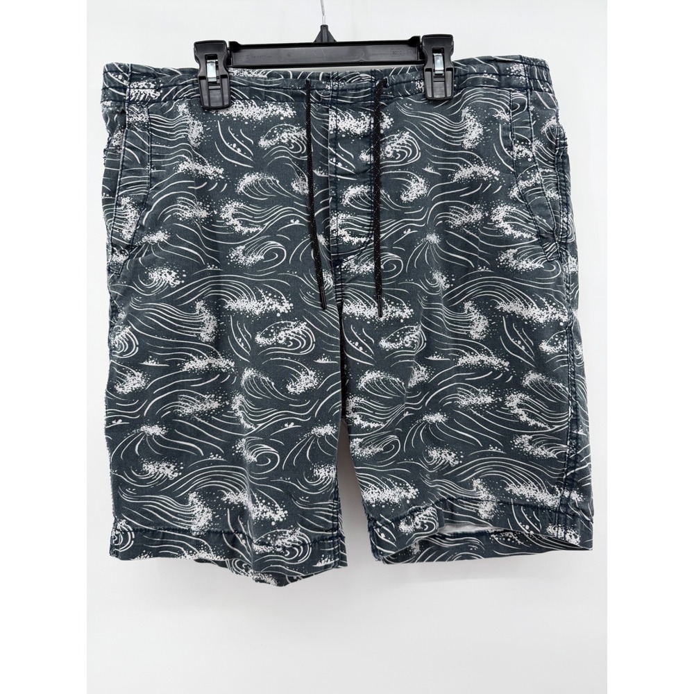 American Eagle Mens Wave Print Drawstring Shorts Blue White Medium - Picture 2 of 5